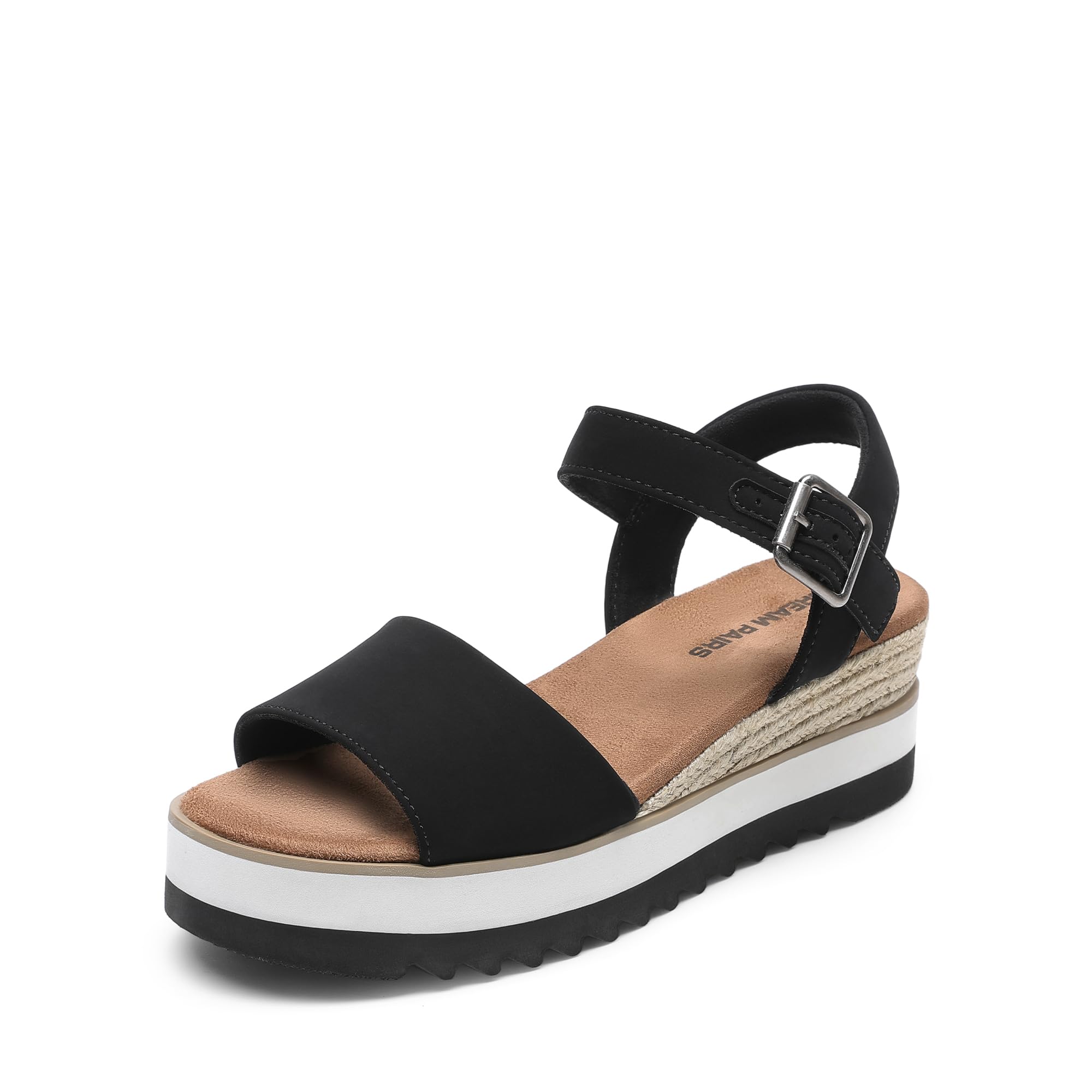 DREAM PAIRS Sandali con Zeppa e Plateau con Cinturino alla Caviglia e Fibbia a Punta Aperta da Donna