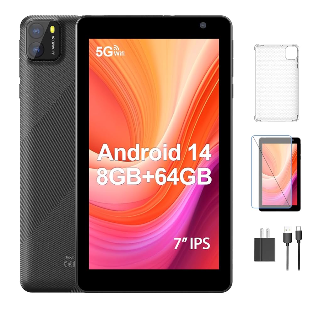 BAKEN 7 Zoll Tablet, Android 14 Tablet with 8GB RAM+64GB ROM