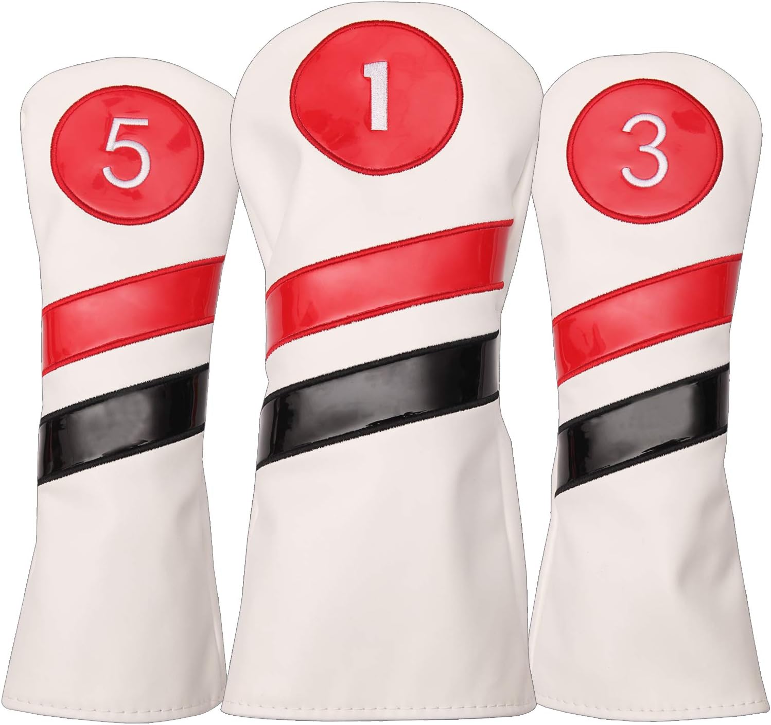 White Golf Head Covers 3pcs/Set Driver Fairway Hybrid Headcovers PU Leather 1 3 5 Head Covers for Golf Club (White 135)