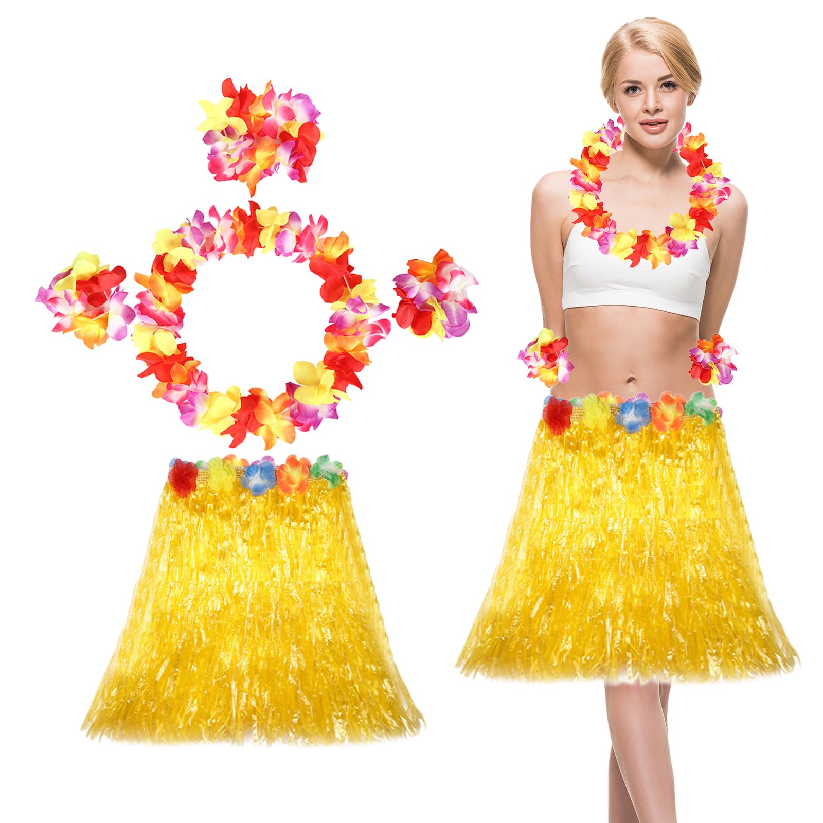 Ycfish Hawaiian Hula Grass Skirt with Adjustable Waistband