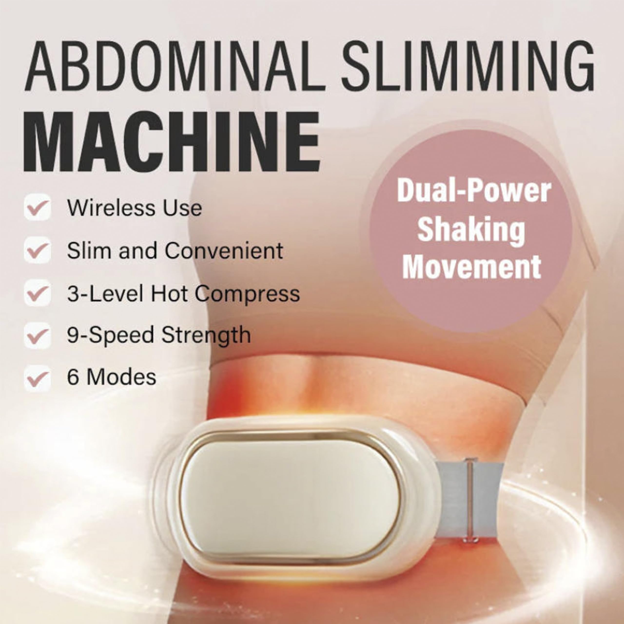 BUEAEW Rechargeable Lazy Abdominal Slimming Machine, Tragbares Heizgürtel Wärmegürtel mit 3-Wärmestufen, 6 Modi & 9 Intensitäten, Elektrisch Kabellose Schlankheitsgürtel,Bauchmassagegerät