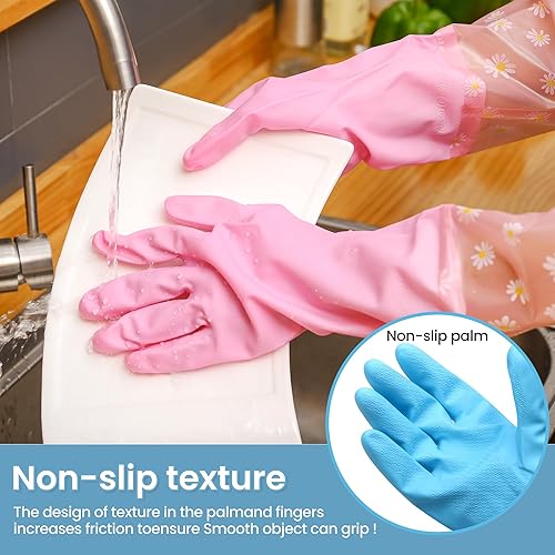 Miniatura 4 de CAYYET 3 pares de guantes reutilizables de limpieza y lavado de platos, guantes antideslizantes para cocina, jardinería, lavandería, lavavajillas