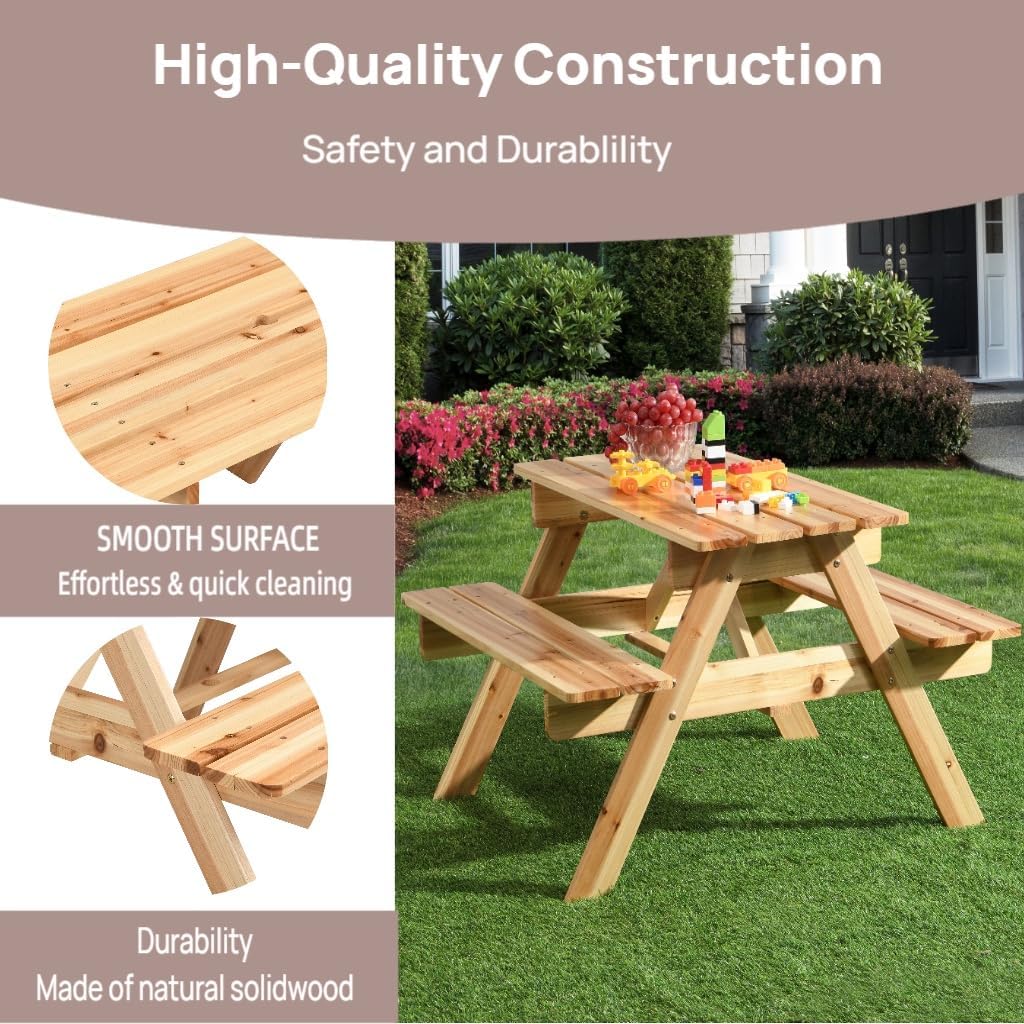Kids Wooden Picnic Table and Bench Set,Outdoor Activity & Dining Table,Outdoors&Indoor Toddler Picnic Table Set for for Art, Craft, Reading, Learning
