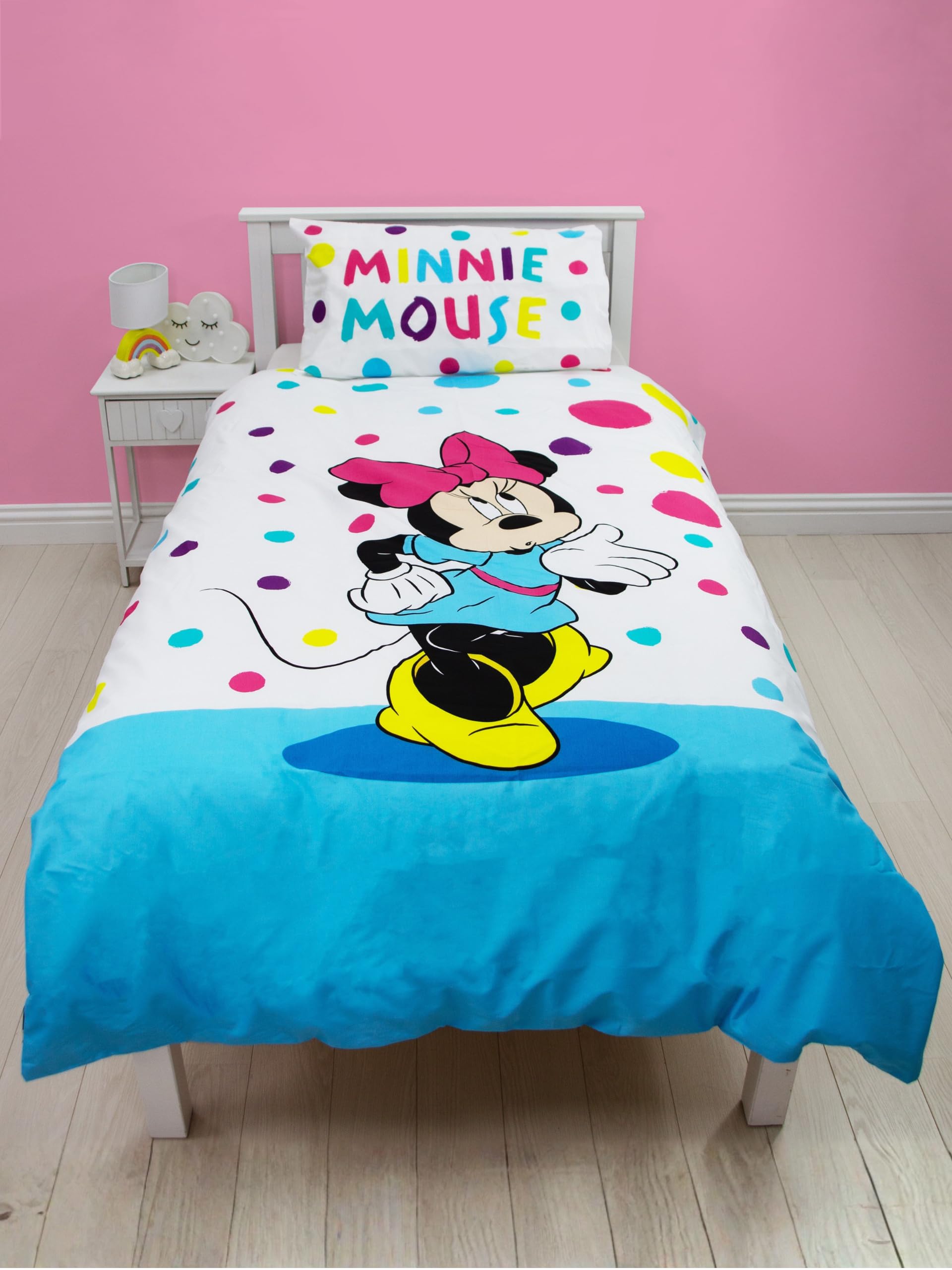 Disney Girls Multicolour Bedding Set | Minnie Single Duvet Set | Reversible Bedding | Polka Dot Duvet |
