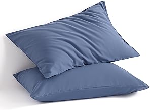 FLXXIE Cotton Pillow Cases Standard Size, Soft Standard Pillow Cases Set of 2 with Envelope Closure, Breathable Pillow Covers, 20x26, Denim Blue