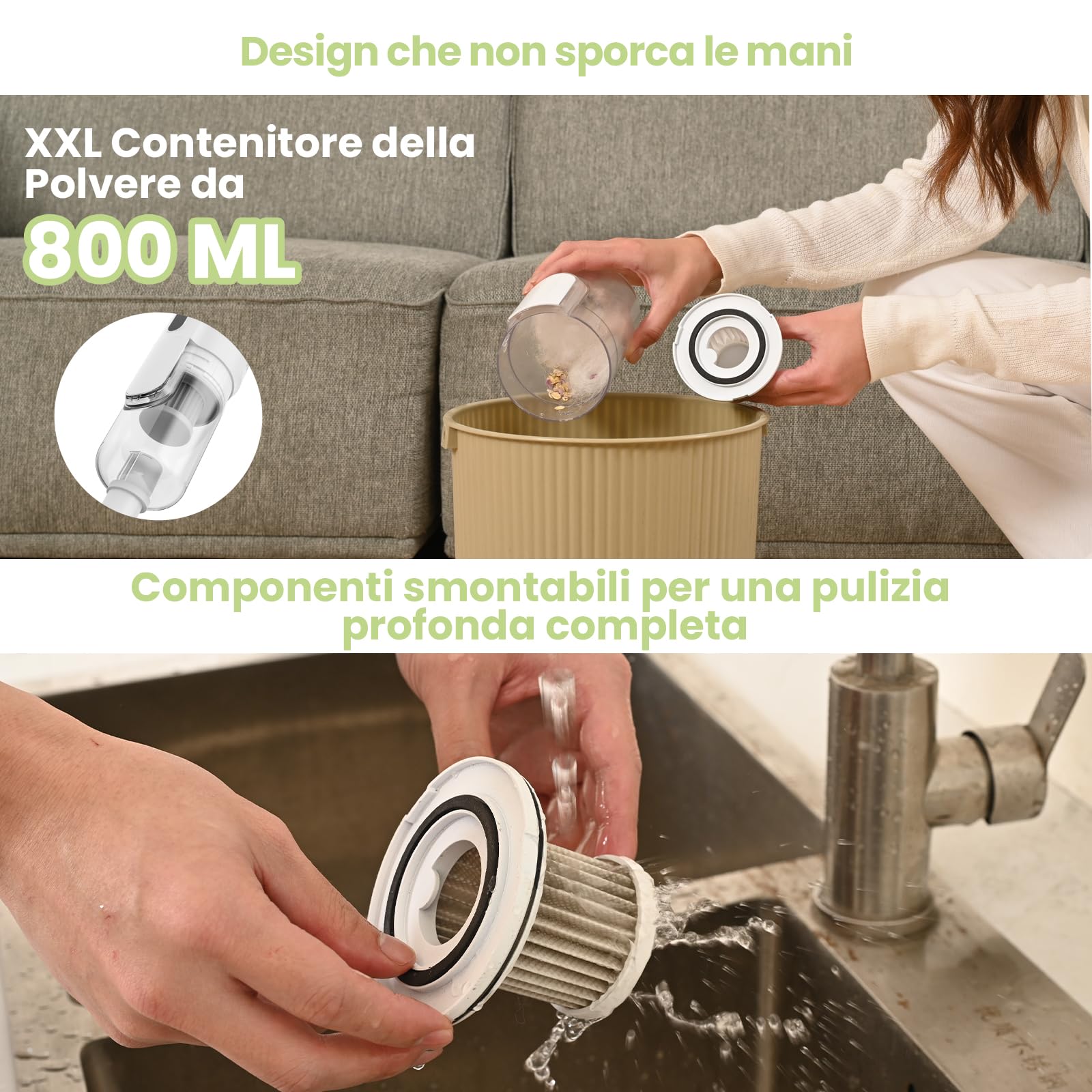 Suirviz U5PRO Aspirapolvere Senza Fili, 28,000Pa Potente Aspirazione, 35Min di Autonomia, Scopa Elettrica Ultra Leggera con Filtro HEPA, Testa Rotante, per Peli di Animali, Pavimenti Duri, Casa e Auto