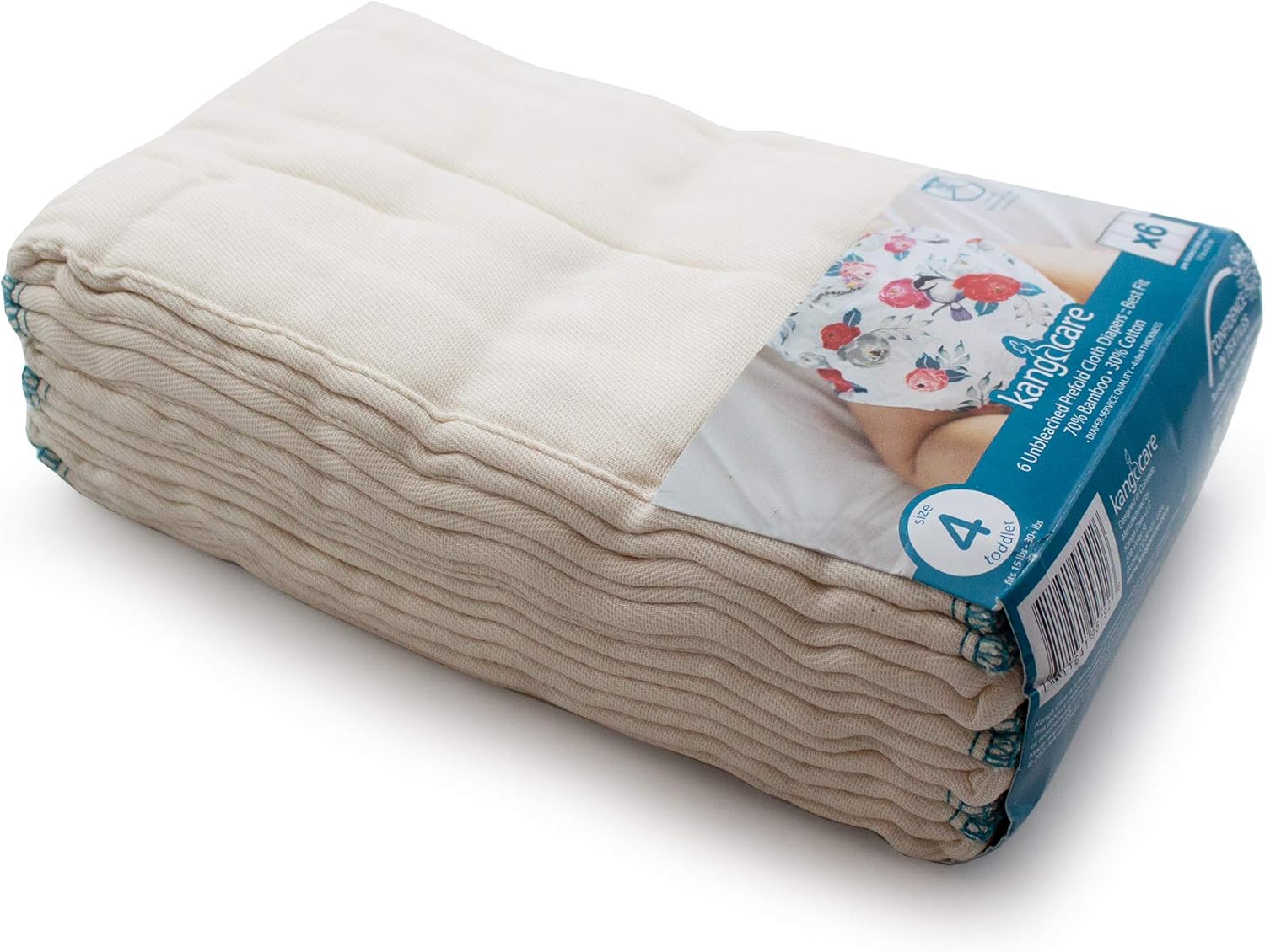 Kanga Care Reusable Unbleached 70% Viscose of Rayon from Bamboo / 30% Cotton Prefold Cloth Diapers (6pk) - Size 4 : Toddler