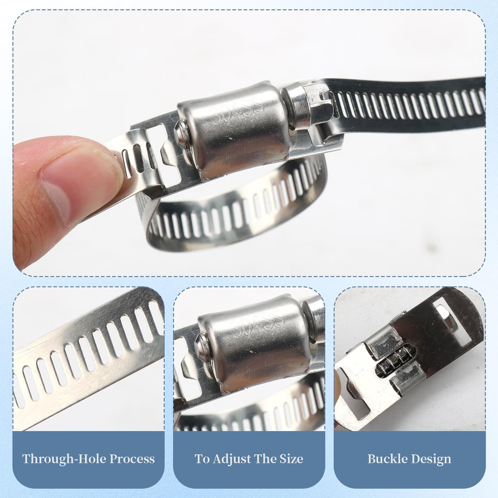 Hose Clamp 3.6 Meters, Stainless Steel Jubilee Clips with 11 Fasteners, with 8mm Blue Screwdriv, Adjustable Hose Pipe Clips - Image 3