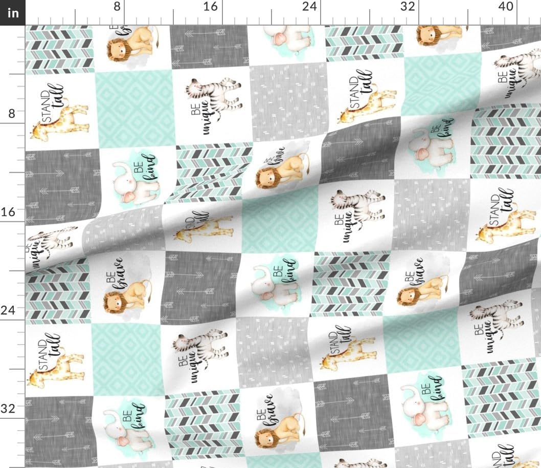 Spoonflower Fabric - Teal Safari Cheater Quilt Whole Cloth Kids Patchwork Animals Zoo Printed on Petal Cotton Fabric by the Yard - Sewing Quilting Apparel Crafts Decor