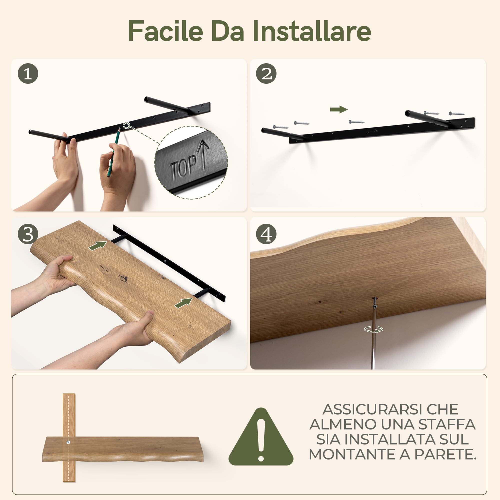 Afuly Mensole da Muro, Bordo Ondulato con Effetto Rovere, Set di 2, 60 cm | Supporti nascosti, per libri, piante, foto e decorazioni, soggiorno, camera e bagno, per esposizione e spazio contenitivo