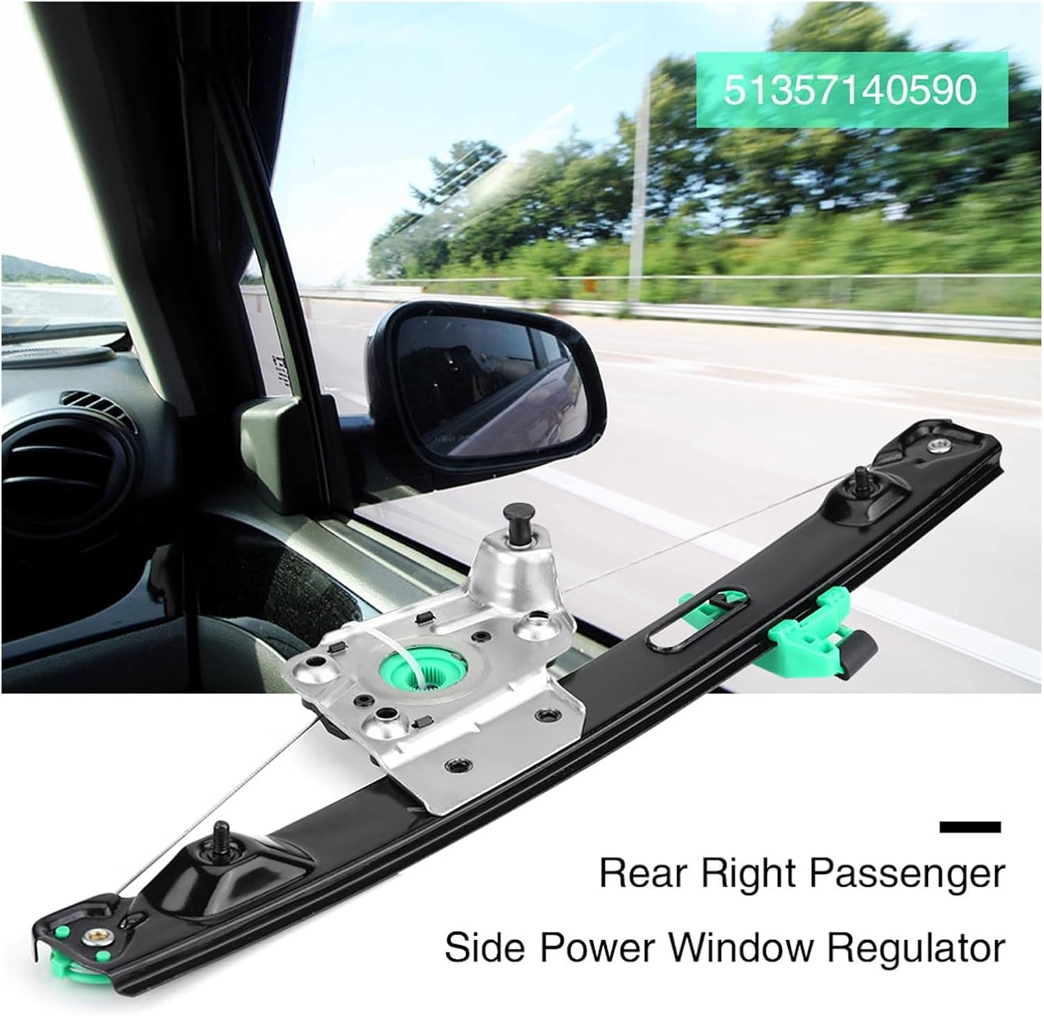 Rear Right Power Window Regulator Passenger Side Compatible with BMW E90 3 Series 4 Door 51357140590