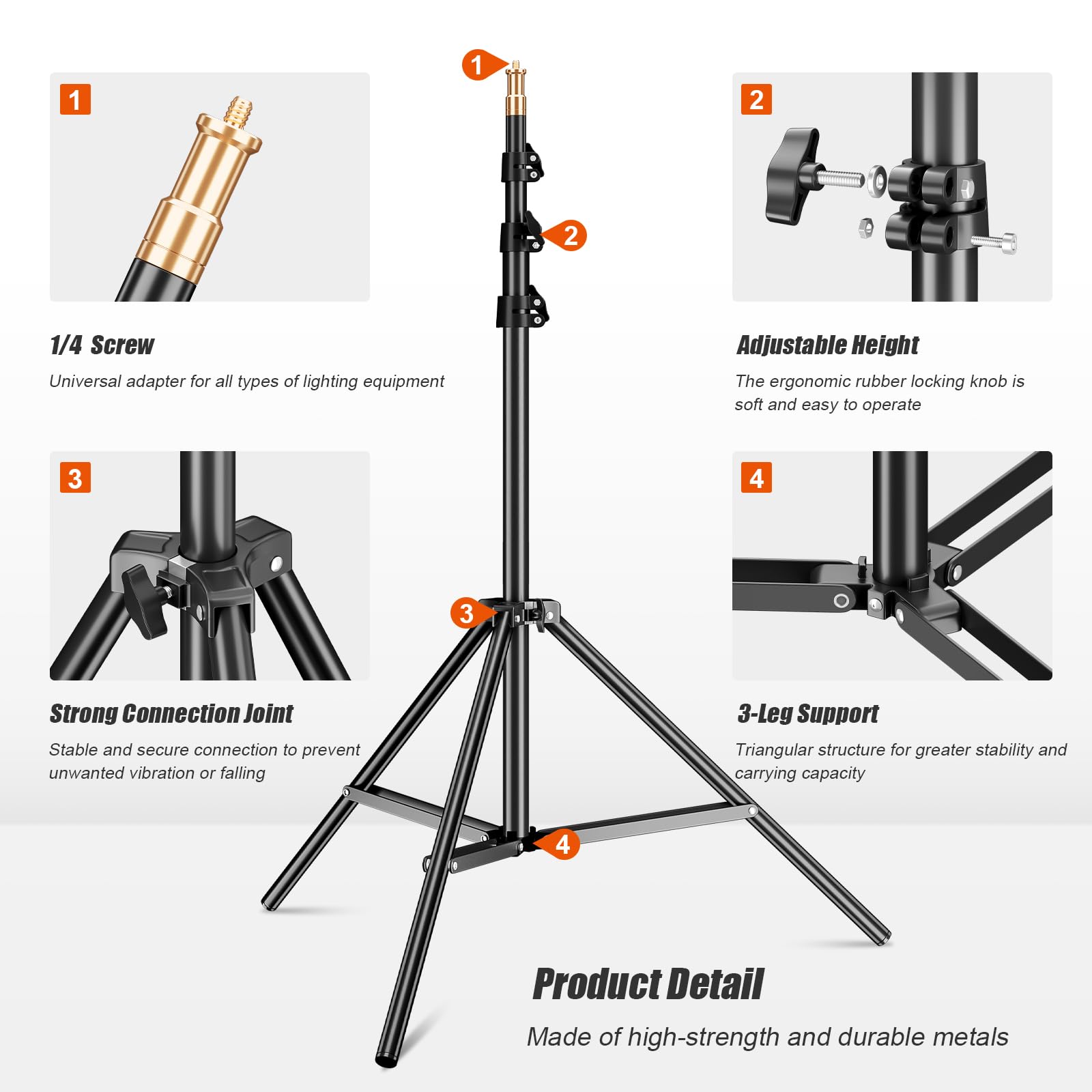Godox Supporto per luce da 240 cm, per fotografia, resistente, con vite universale da 1/4", borsa portatile per ritratti in studio fotografico