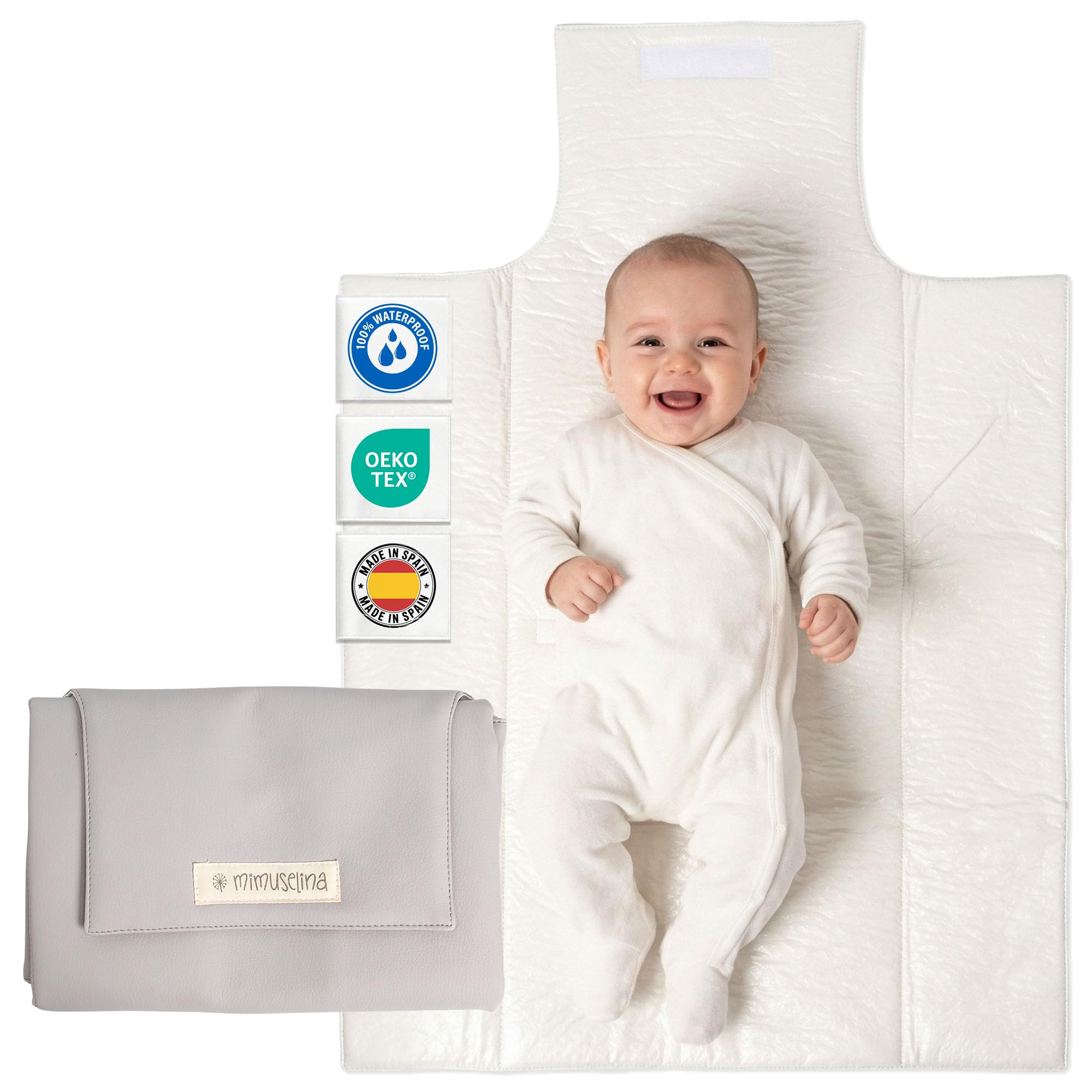 MIMUSELINA Pack de Cambiador Bebe Portatil Impermeable y Bolsa Pañales | Cambiador Bebe Plegable y Ligero para Paseo | Exterior 100% Algodón | Ideal como Regalo Recien Nacido | Hecho en España — view 11