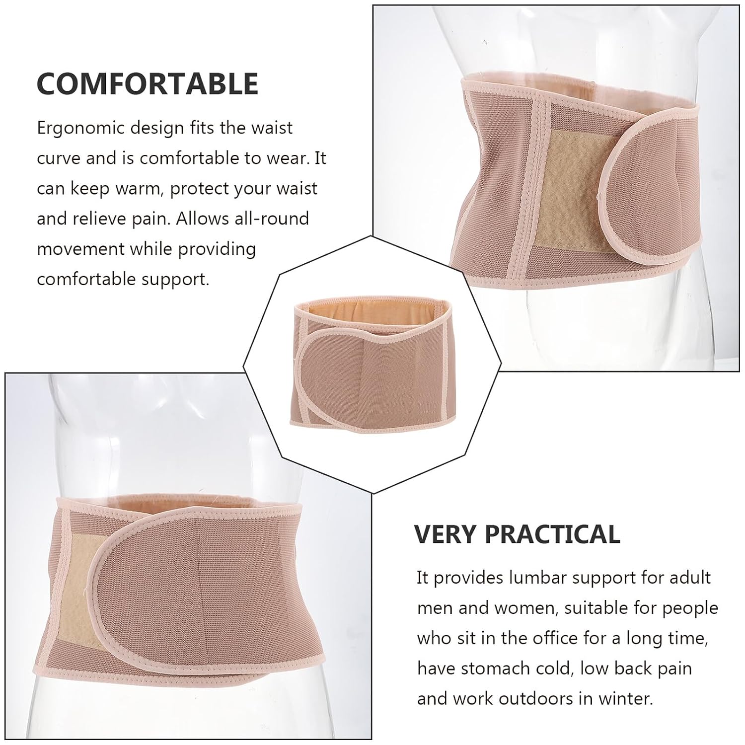 FAVOMOTO Winter Lumbar Support Strap Breathable Waist Support Band with Fleece Lining for Men and Women Warm Waist Protective Belt for Back Relief and Outdoor Activities Skin Tone