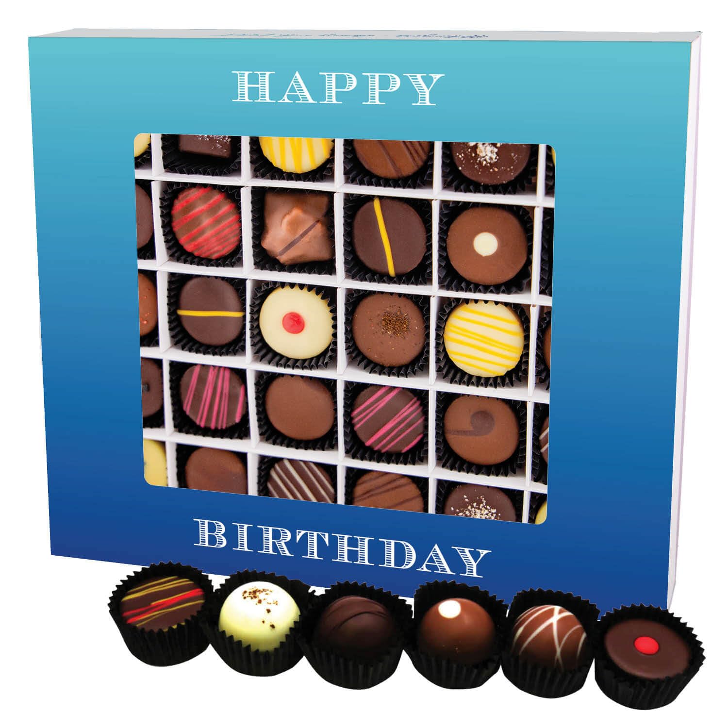 Hallingers Genuss Manufaktur Pralinen Geburtstagsgeschenk - ohne Alkohol, handmade aus Confiserie-Edelkakao in wertiger XXL-Geschenkbox ""Happy Birthday"", Geschenke für Frauen Männer
