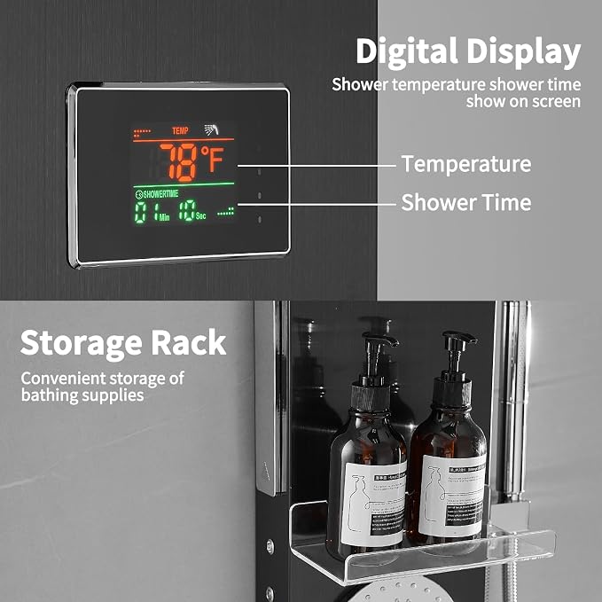 Panel de ducha RUMOSE negro mate con luz LED miniatura 7