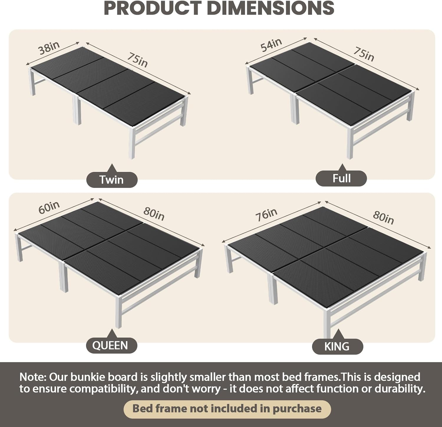 54''x75'' Full Folding Bunkie Board, Durable Under Bed Mattress Support, Anti-Sagging Bed Base Replacement for Box Spring