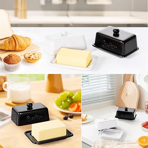 HONZUEN Large Ceramic Butter Dish with Lid for 500g & 250g Block, Butter Dish Keeper, Durable Porcelain Storage Box, Dishwasher Safe, Kitchen Container for Butter Cheese Snacks, White - 7