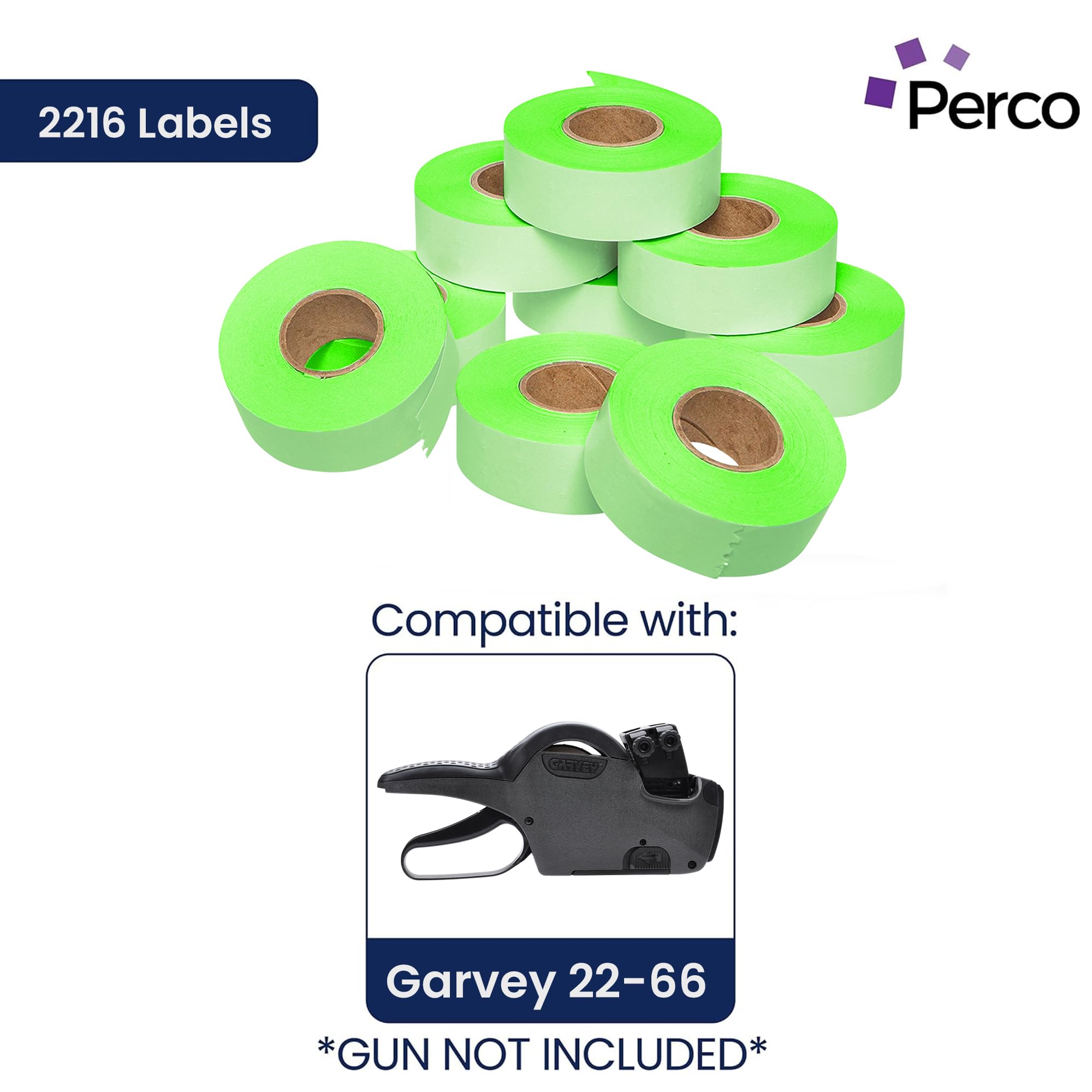 Perco 2216 Étiquettes de prix pour Garvey 22-66/22-77/22-88 Pistolet de tarification à deux lignes, étiquettes de marquage des prix vert fluorescent (1 manchon)