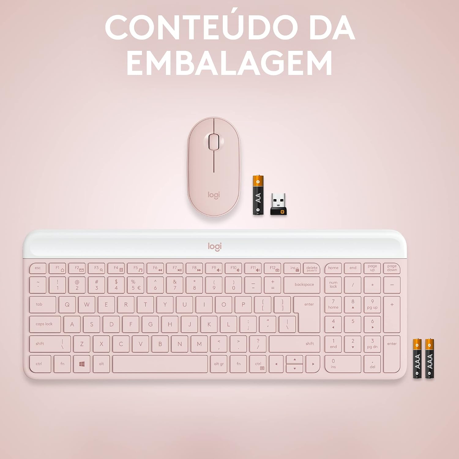 Combo Teclado e Mouse sem fio Logitech MK470 com Design Slim, Digitação e Clique Silencioso, Mouse Ambidestro, Conexão USB e Pilhas Inclusas - Rosa