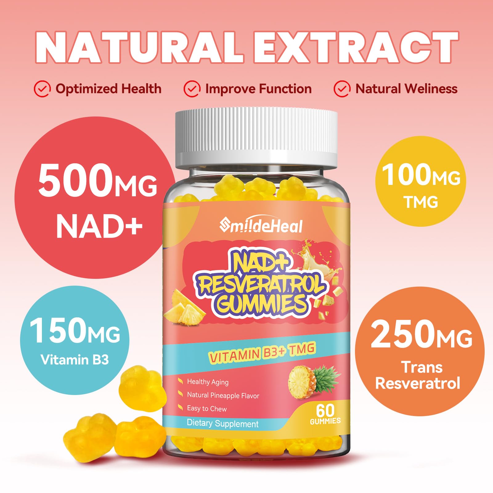 NAD+ Resveratrol Gummies, NAD+ Supplement with Vitamin B3 & TMG — Amazon image 6
