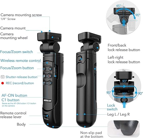 Miniatura 7 de AODELAN Trípode de agarre inalámbrico con control remoto para vlogging, para Sony ZV-E10, ZV-1F, ZV-E10 II, a6100, a6400, a6600, a7 III, a7R III,