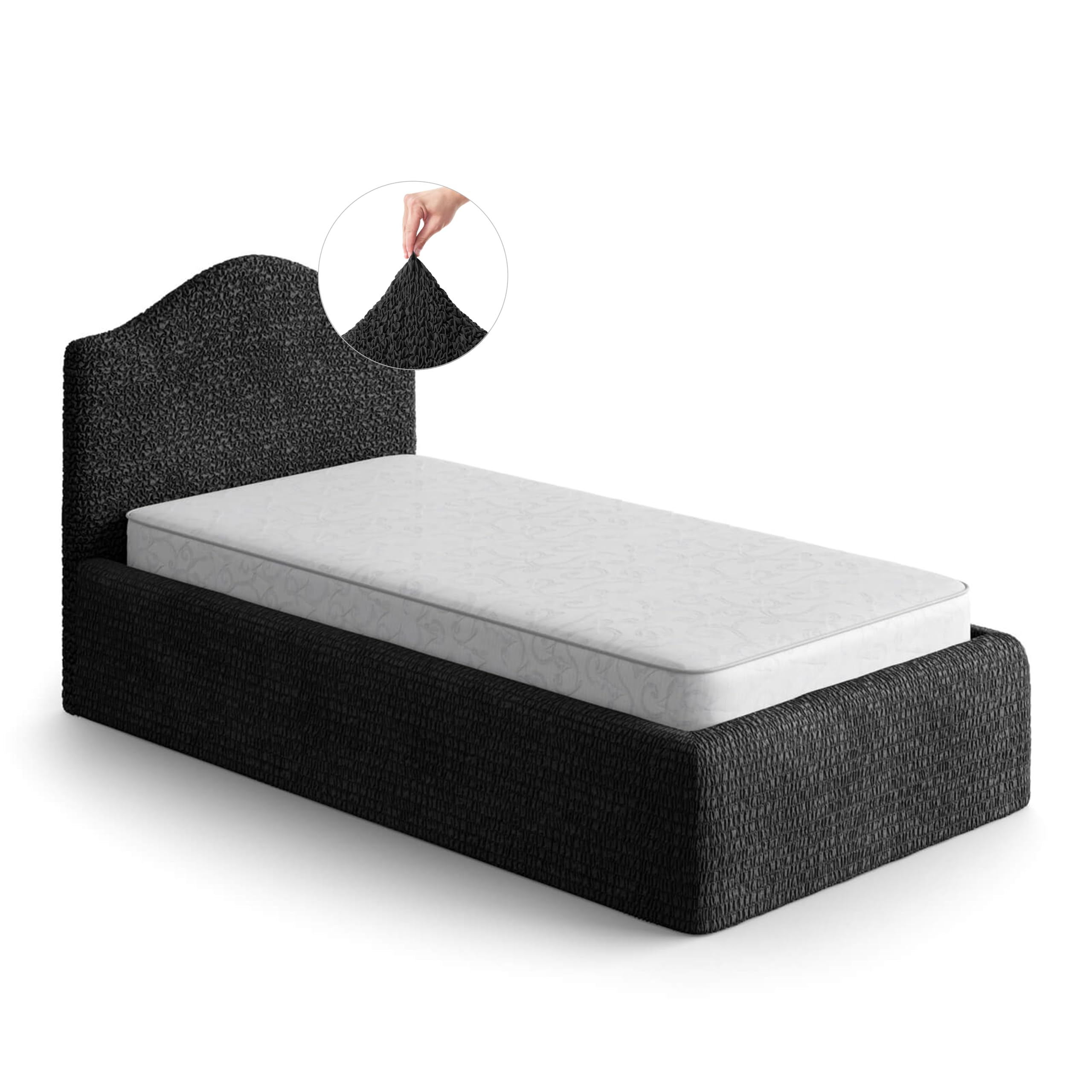 PAULATO Husse für Einzelbett über das Kopfteil und Grundgestell rüberziehen, Husse für Boxspringbetten 80-130cm Mikrofaser, bi-elastisches, kratzfestes und maschinenwaschbares Gewebe Made in Italy