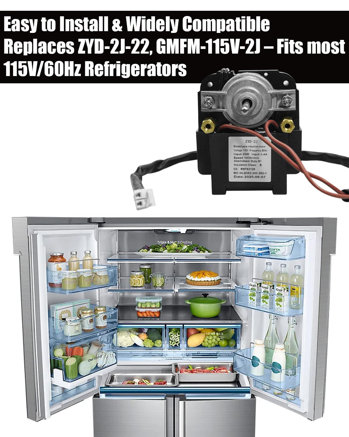 ZYD-2J-22 Refrigerator Refrigeration Fan Motor, Replace GMFM-115V-2J, Freezer Cooling Shaded-Pole Induction Motor, 115V 60Hz Input 22W Output 4W 1550RPM