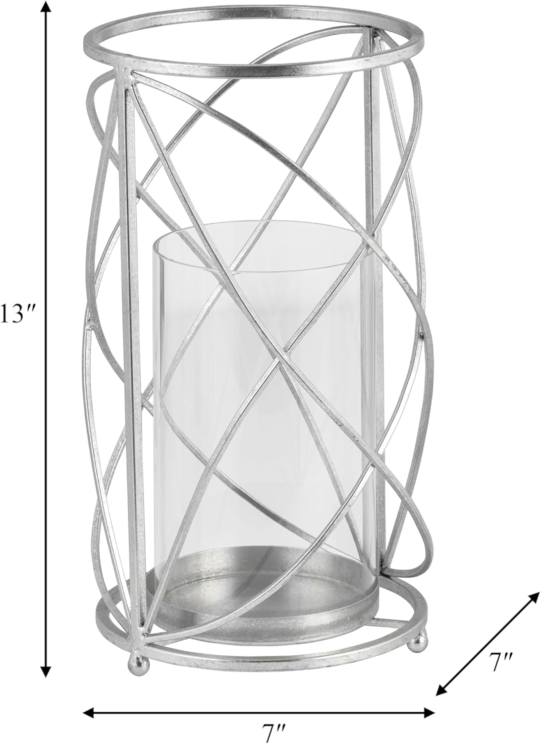 Sculptural Metal Hurricane Candle Holder for Table Centerpiece, Decorative Tall Candlestick Holder for Home Decor Accents, Elegant Candle Stand for Entryway or Any Occasion – 13", Silver