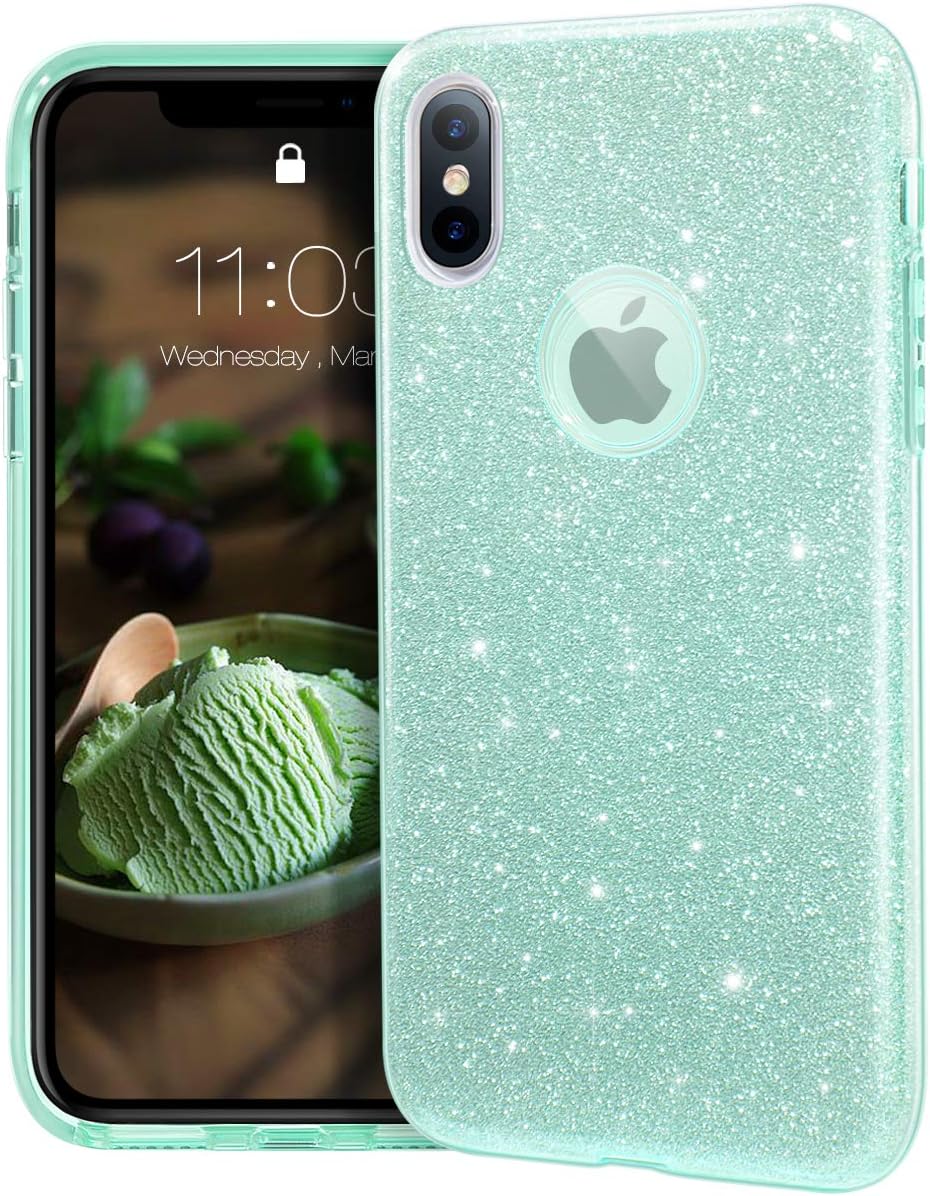 MATEPROX Compatible with iPhone Xs case,Compatible with iPhone X Glitter Bling Sparkle Cute Girls Women Protective Case -Green