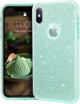 MATEPROX Compatible with iPhone Xs case,Compatible with iPhone X Glitter Bling Sparkle Cute Girls Women Protective Case -Green