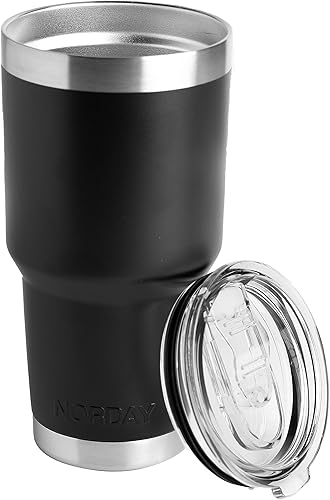 NORDAY Vaso con tapa, 30 onzas, vaso aislado negro, vasos de acero inoxidable, taza de café de viaje con aislamiento al vacío de doble pared para disponible en Yaxa Peru