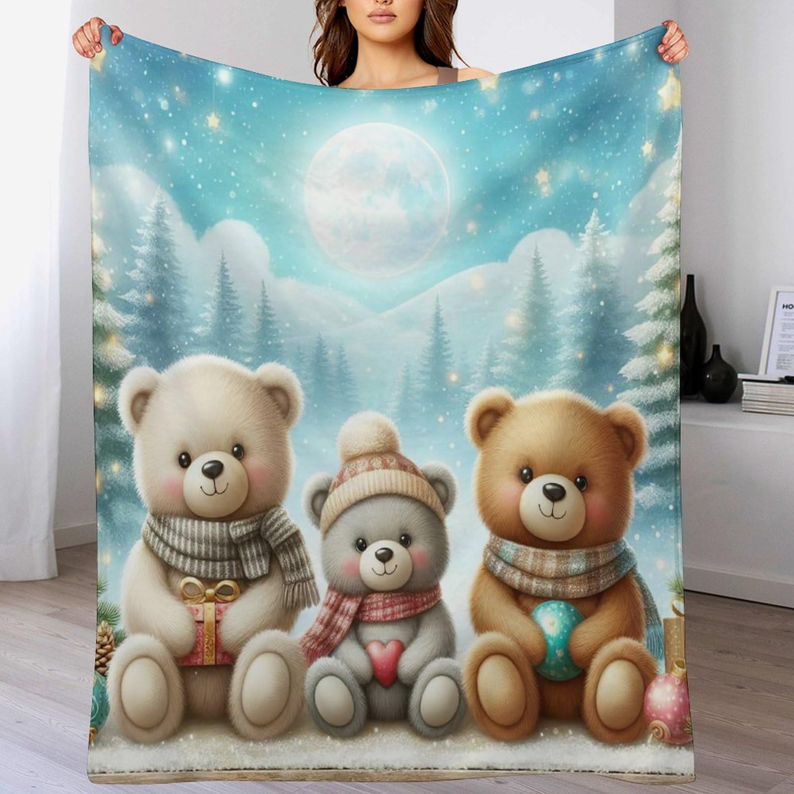 Manta de franela de oso para tardes de sofá, manta cálida cuatro estaciones de 100x130 cm