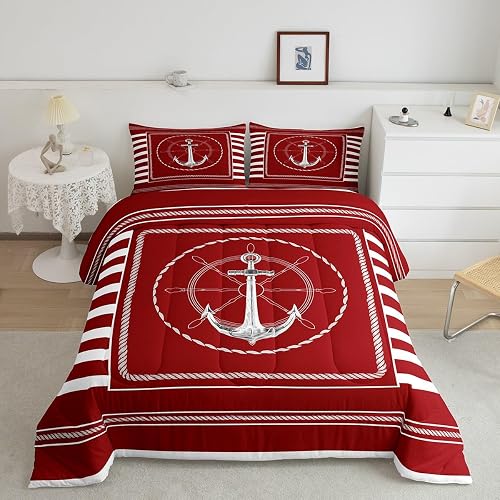 Feelyou Anchor Decor Comforter Set King Size Nautical Themed