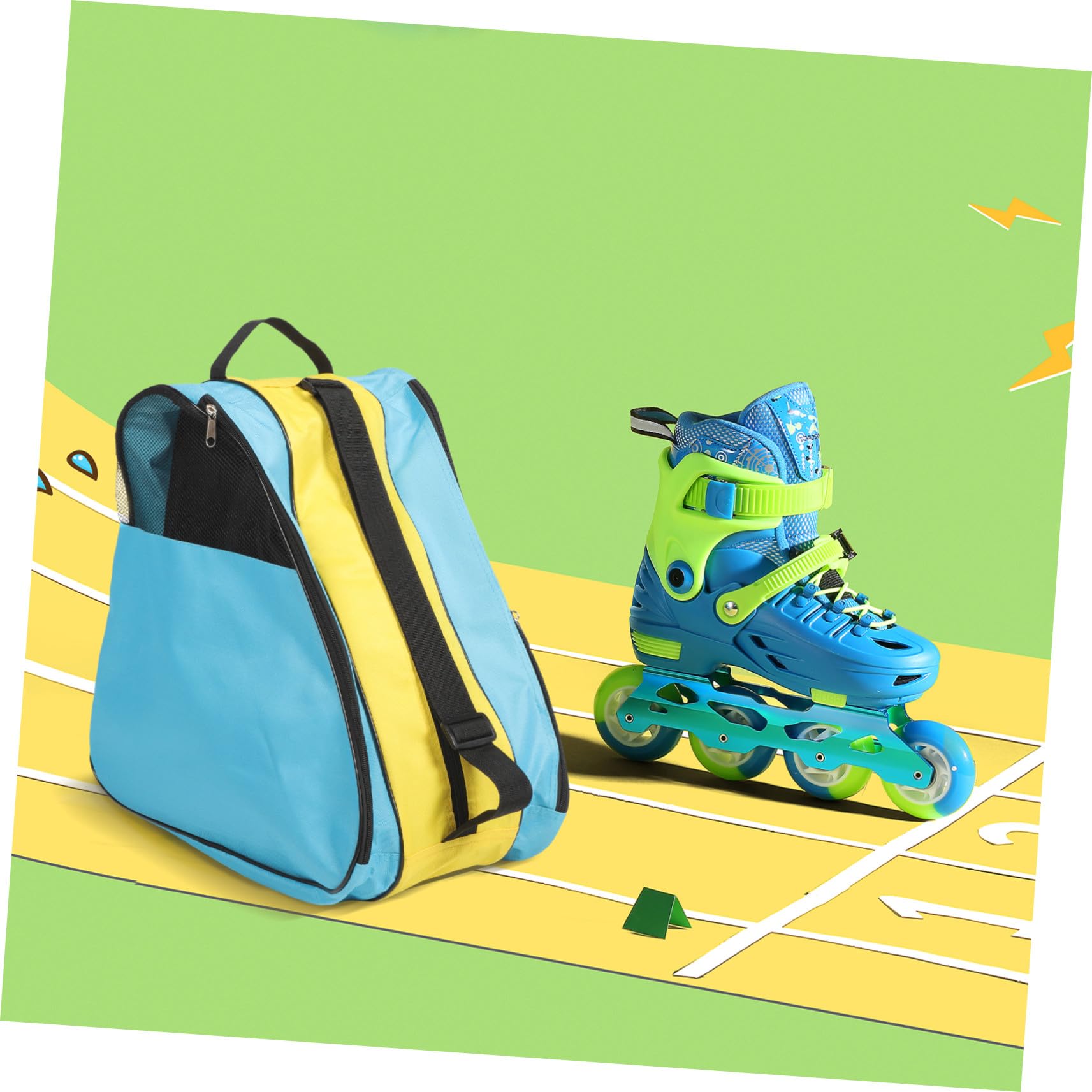SUPVOX Borsa per Pattini da Ghiaccio in Nailon, Blu Giallo Blu | Zip, Formato Monospalla, per Trasporto e Protezione, Pratica da Portare