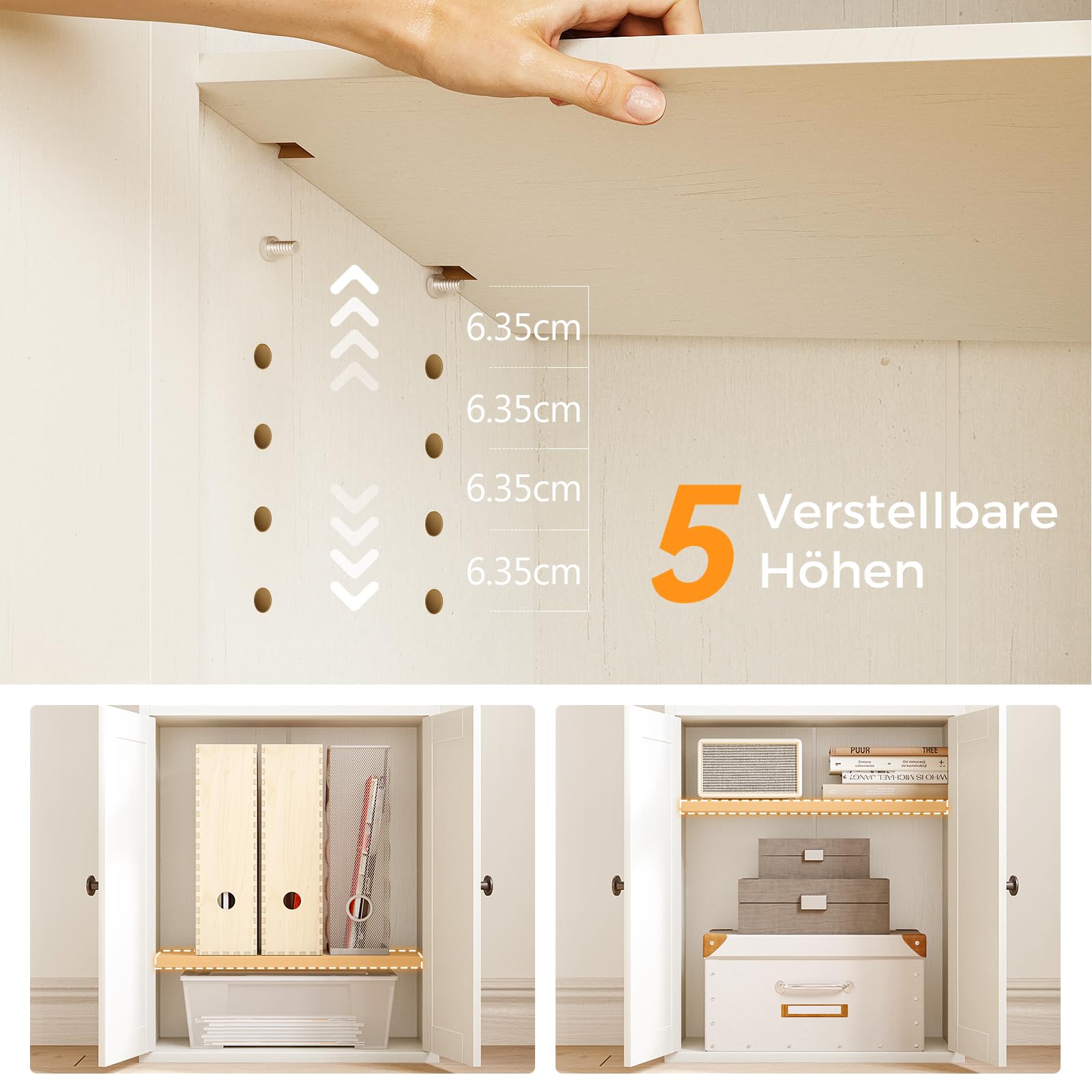 Coleshome Bücherregal mit Türen und Schrank Regal mit 5 Ebenen, Stehendes Etagenregal mit Schubladen zur Aufbewahrung und Präsentation für Zuhause, Büro, Wohnzimmer, Schlafzimmer, Weiß, 48x24x164.2
