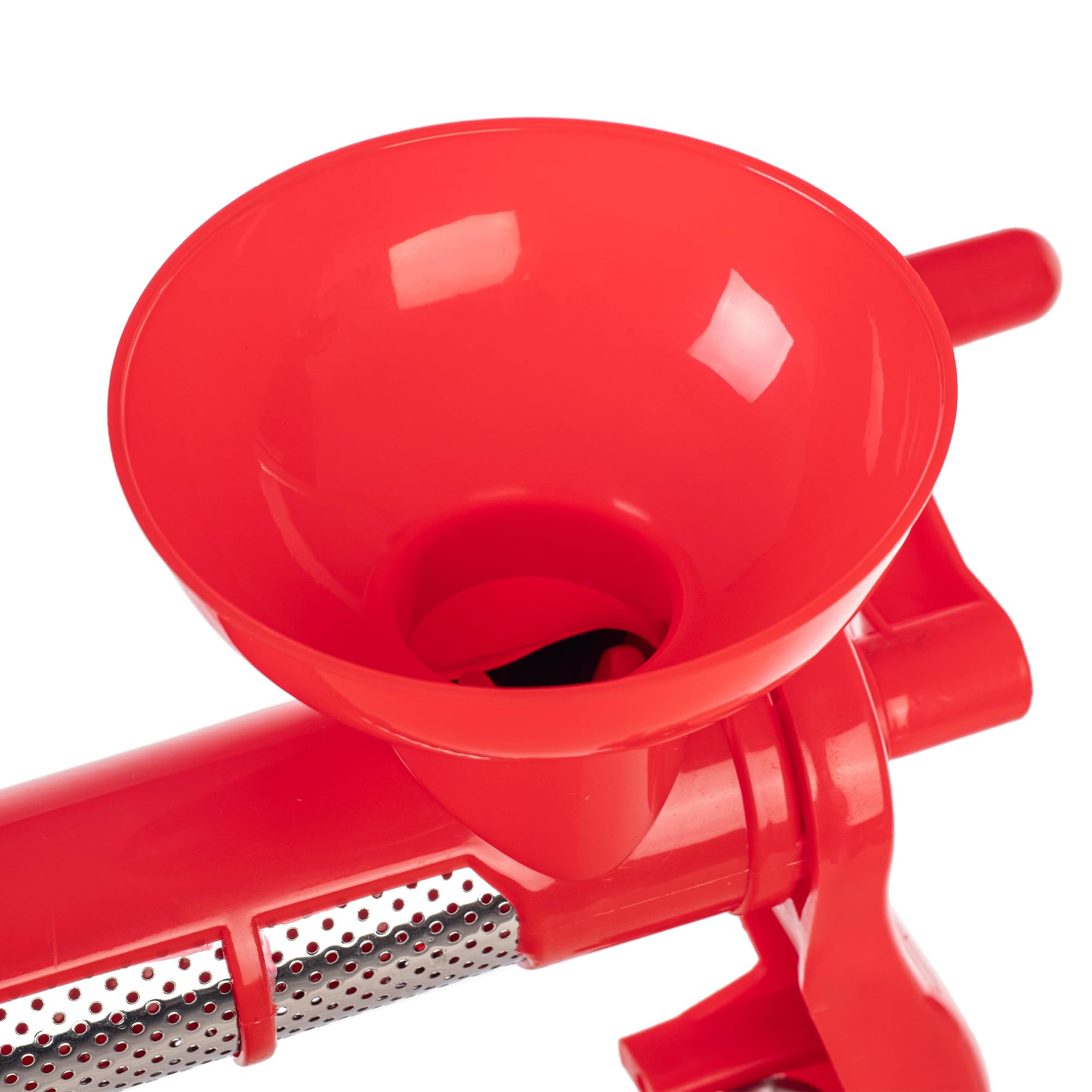 KADAX Manuelle Tomatenpresse, Passiermühle aus Edelstahl und Kunststoff, Tomaten Entsafter, Passiermaschine mit Handkurbel, Trichter, Passiersieb & Tischklemme