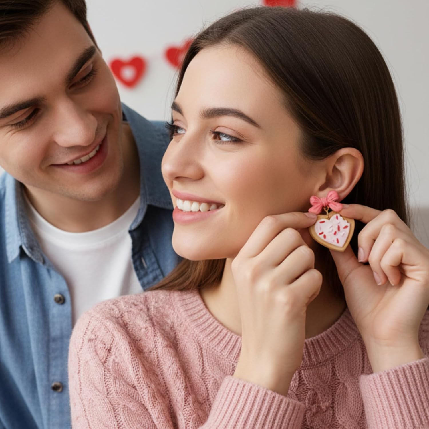 Cunno 4 Pairs Cute Love Earrings for Women Polymer Clay Earrings Handmade Heart Jewelry Gifts for Mother Mom Wife Accessories(Valentine Day) - Image 4