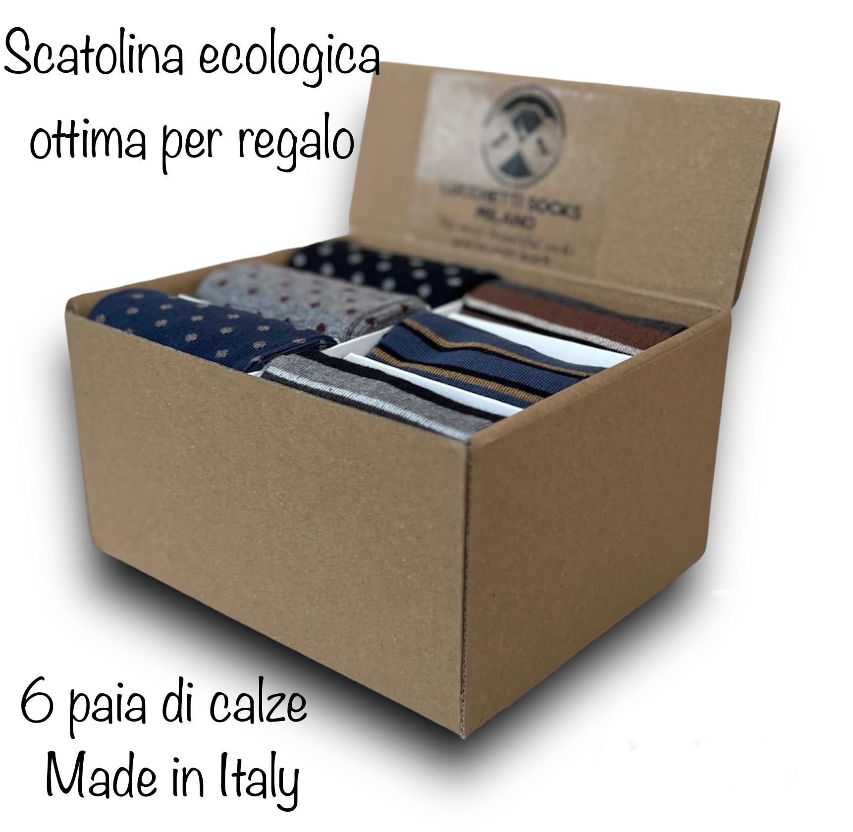 Lucchetti Socks Milano Set de 6 pares de calcetines largos de algodón cálidos para hombre de colores de tendencia estampados de lunares de moda Made in Italy
