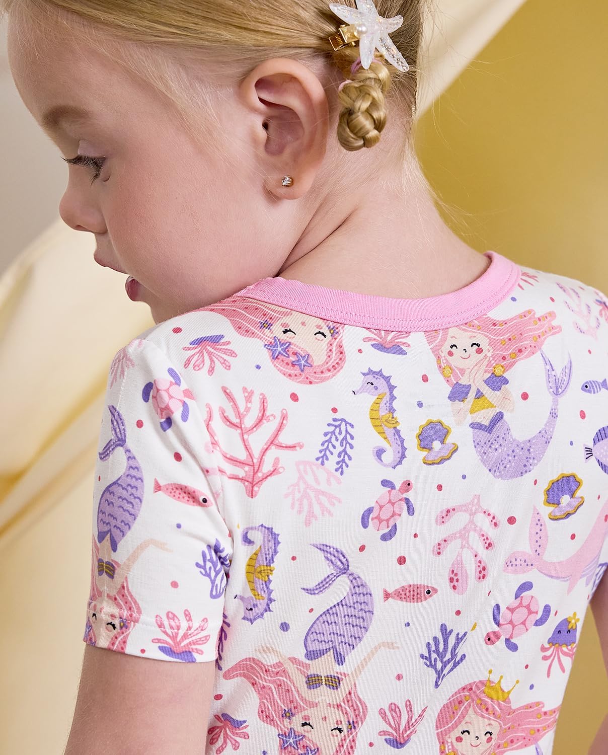 Bamboo Viscose Toddler Unicorn Mermaid Girls Kids Pajamas Short Sleeve Summer Cool Snug fit Pjs 12M-8Y 2pcs - Image 3
