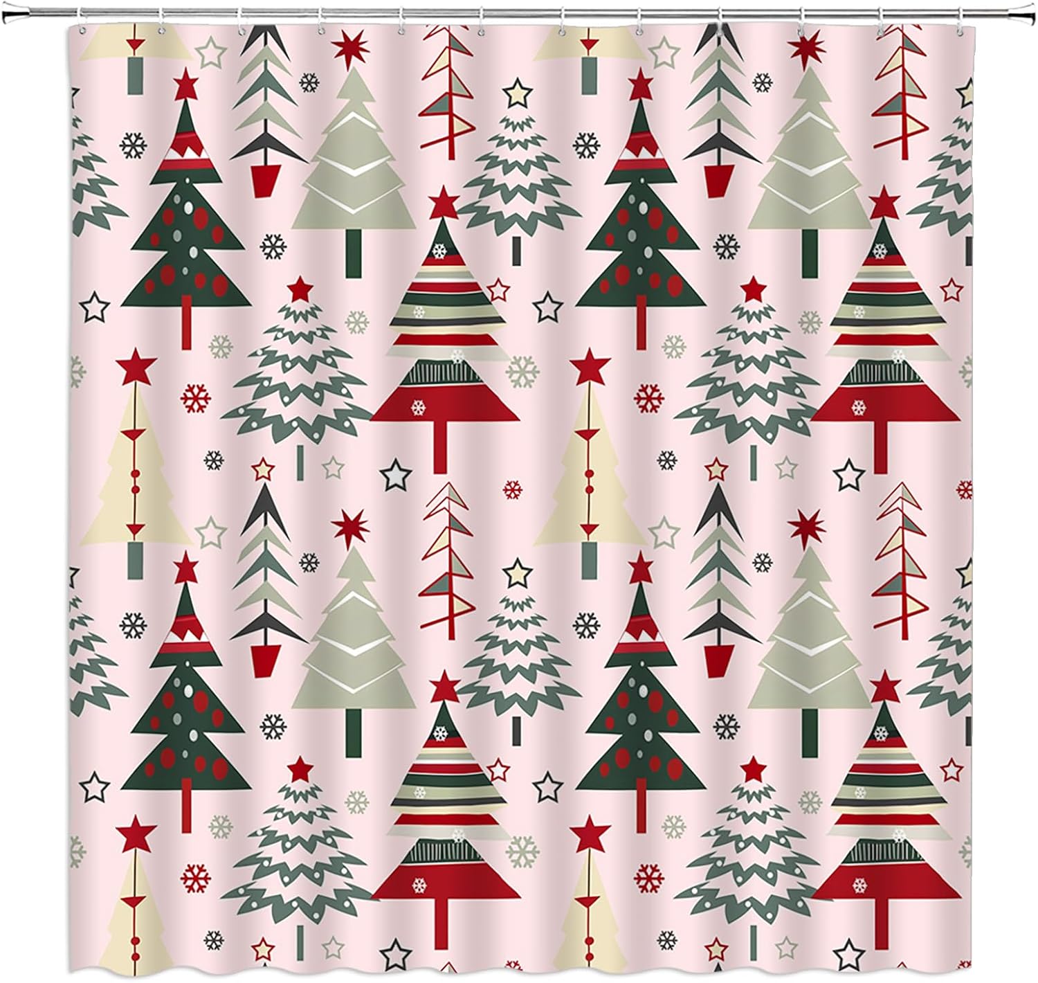 Christmas Tree Shower Curtain Xmas Pine Trees Winter Snowflake New Year Holiday Minimalist,Blue White,70" Wx84 H Fabric Bathroom Decor Curtain with Hooks