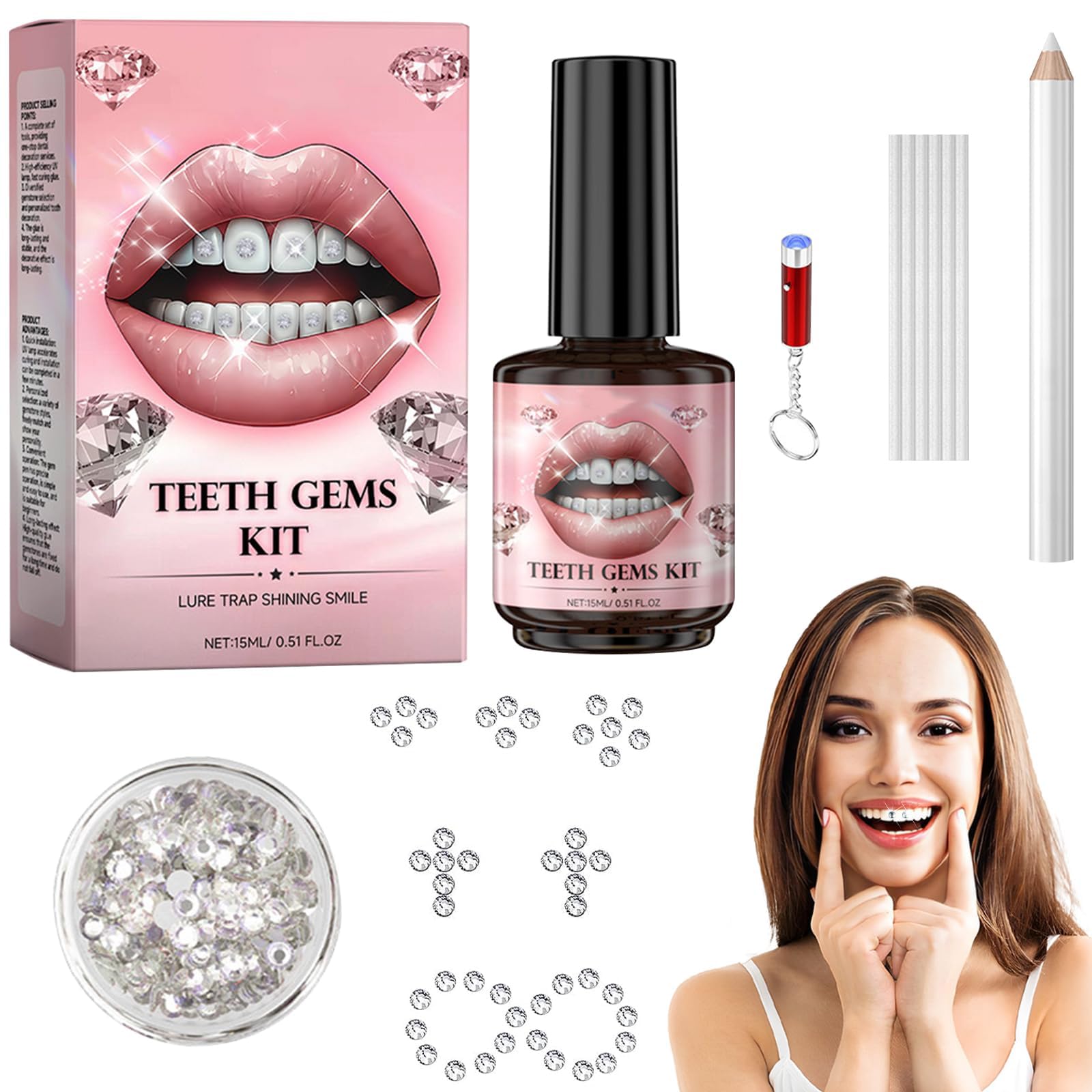 Azonee DIY Tooth Gem Kit, Removable DIY Teeth Gems, Tooth Jewelry Gems Kit, Tooth Gems Kit with Glue Add a Touch of Glamour to Your Smile, Sparkle Your Smile with Gems