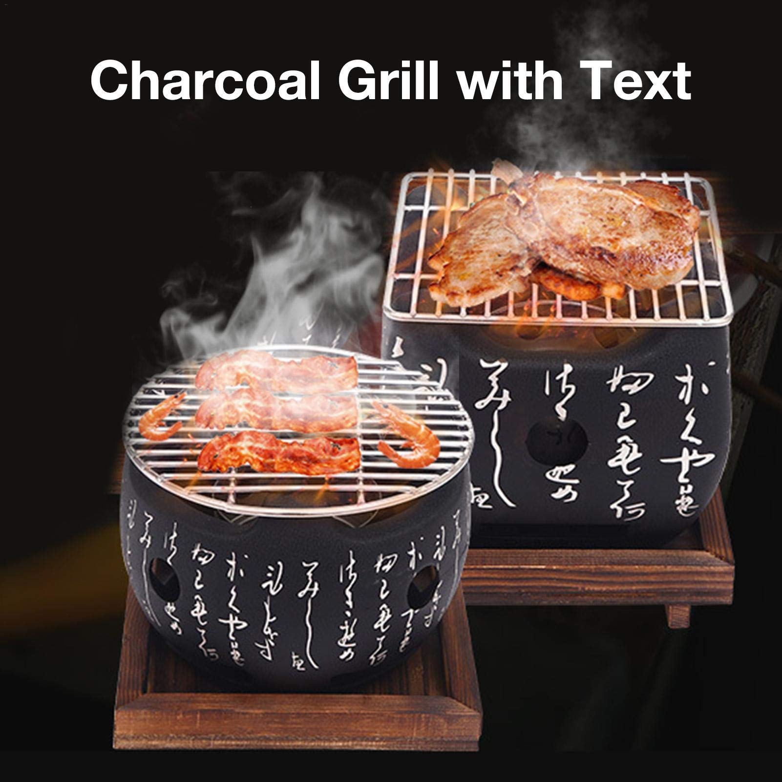 Parrilla De Carbón con Red Y Base De Madera, Plato De Barbacoa De Estilo Japonés, Parrilla De Carbón Pequeña Parrilla De Barbacoa De Estilo Japonés-Round