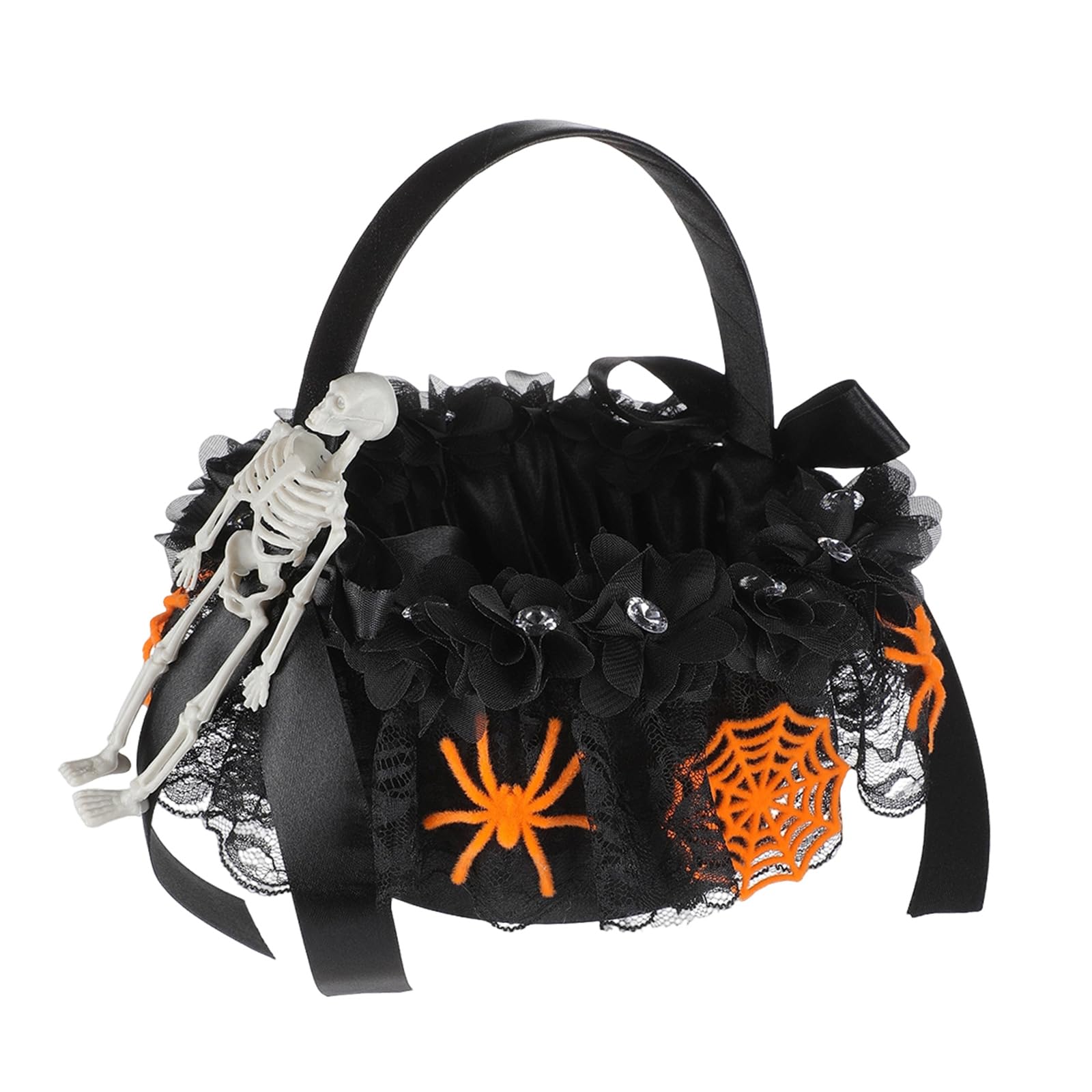 Belowsyaler Skull Weight Fabric Woven Gothic Flower Basket Embellished Candy Holder Basket For Kids Halloween Party Table Centerpieces Multipurpose Halloween Stay