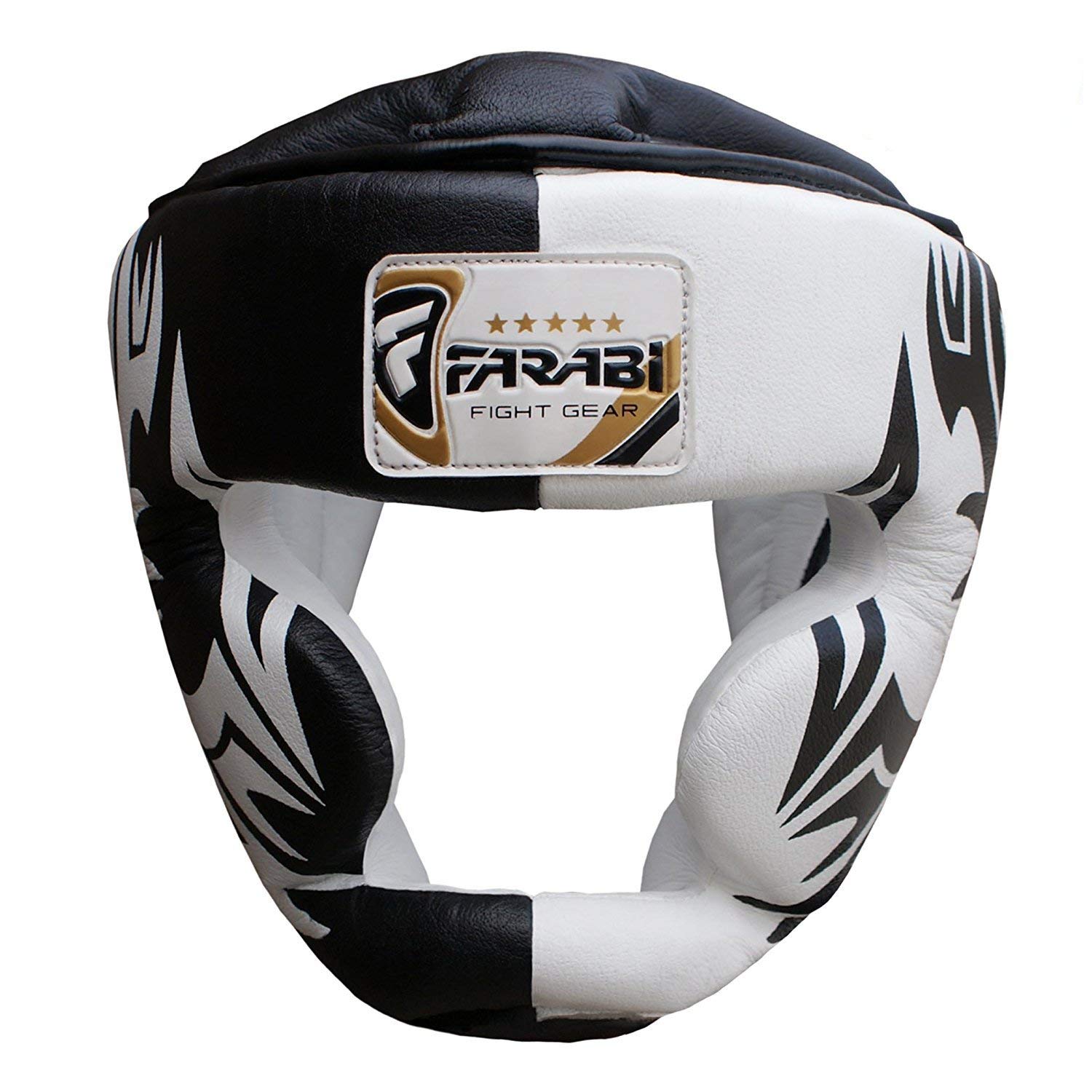 Farabi Sports Boxe Capo Guardia del Casco protettore di addestramento di MMA PRO Full Face, Protezione guancia Copricapo Vera Pelle