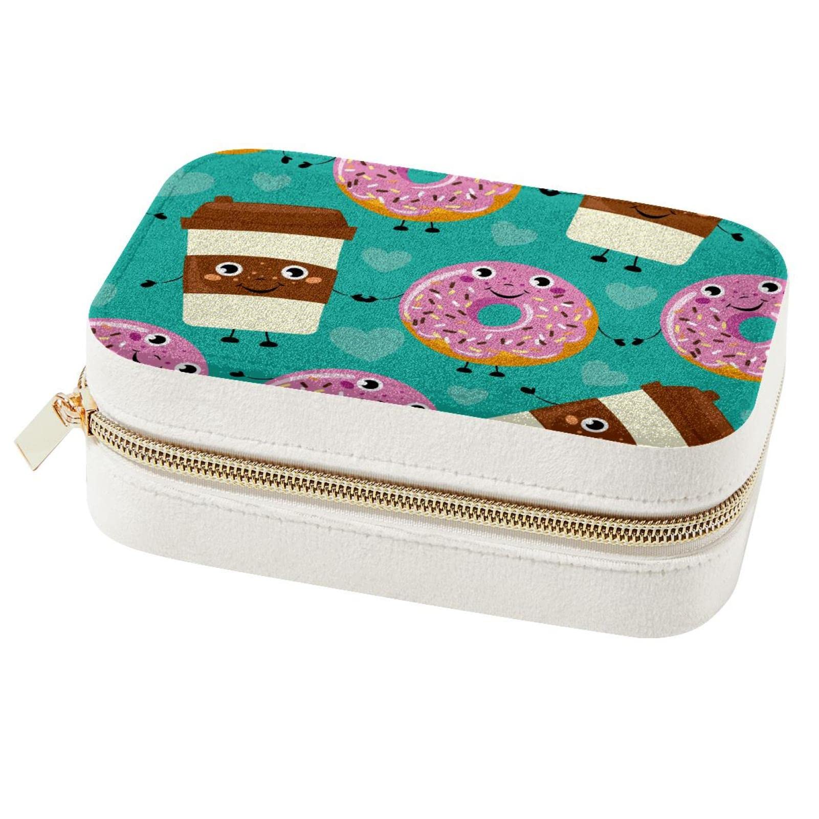 Boîte à bijoux portable bleue donut pour collier et bague