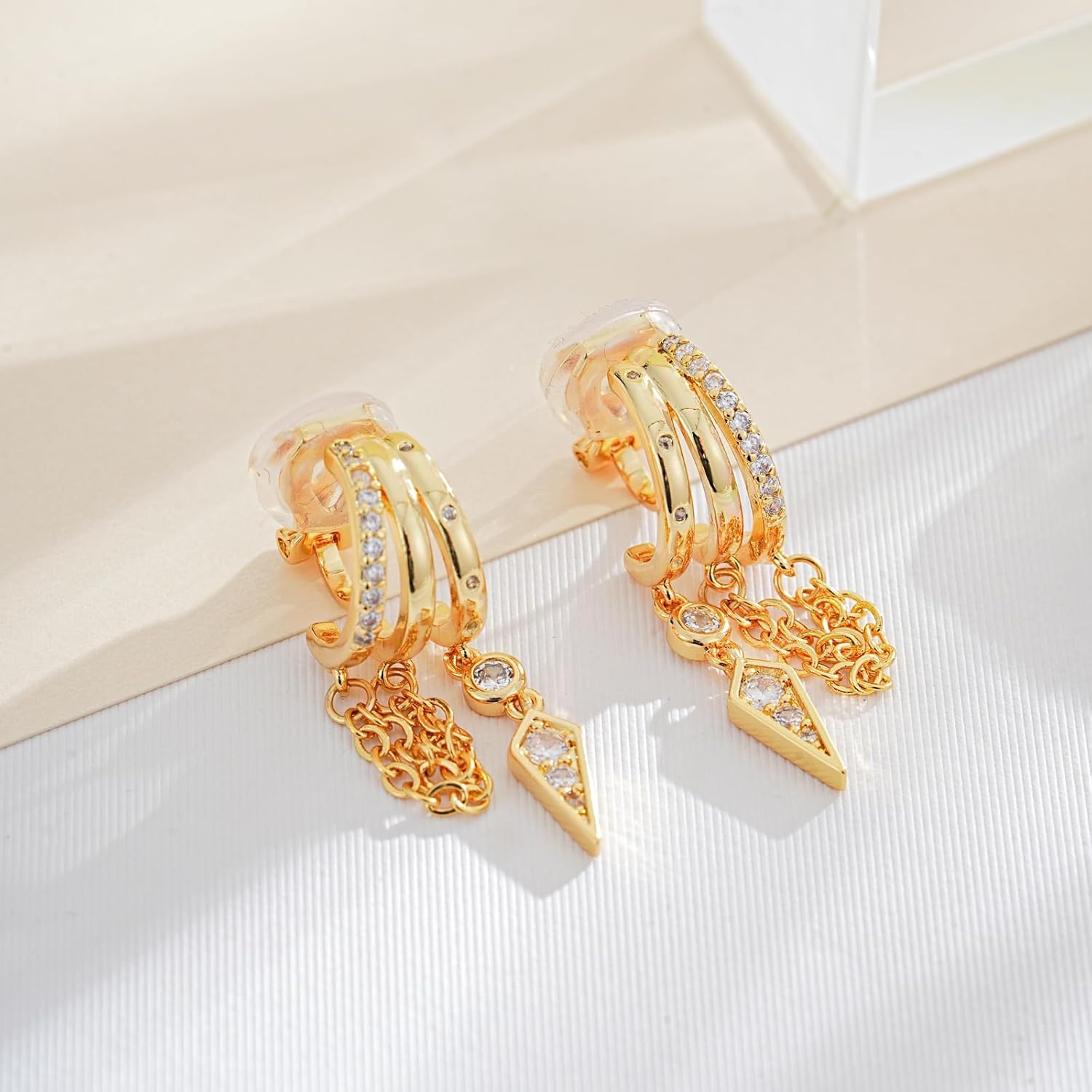 Gold Clip On Earrings for Women Sparkly Tassel Chain Drop Clip-On Earrings 18k Gold Plated Statement Non-Pierced Jewelry Gifts - Image 7
