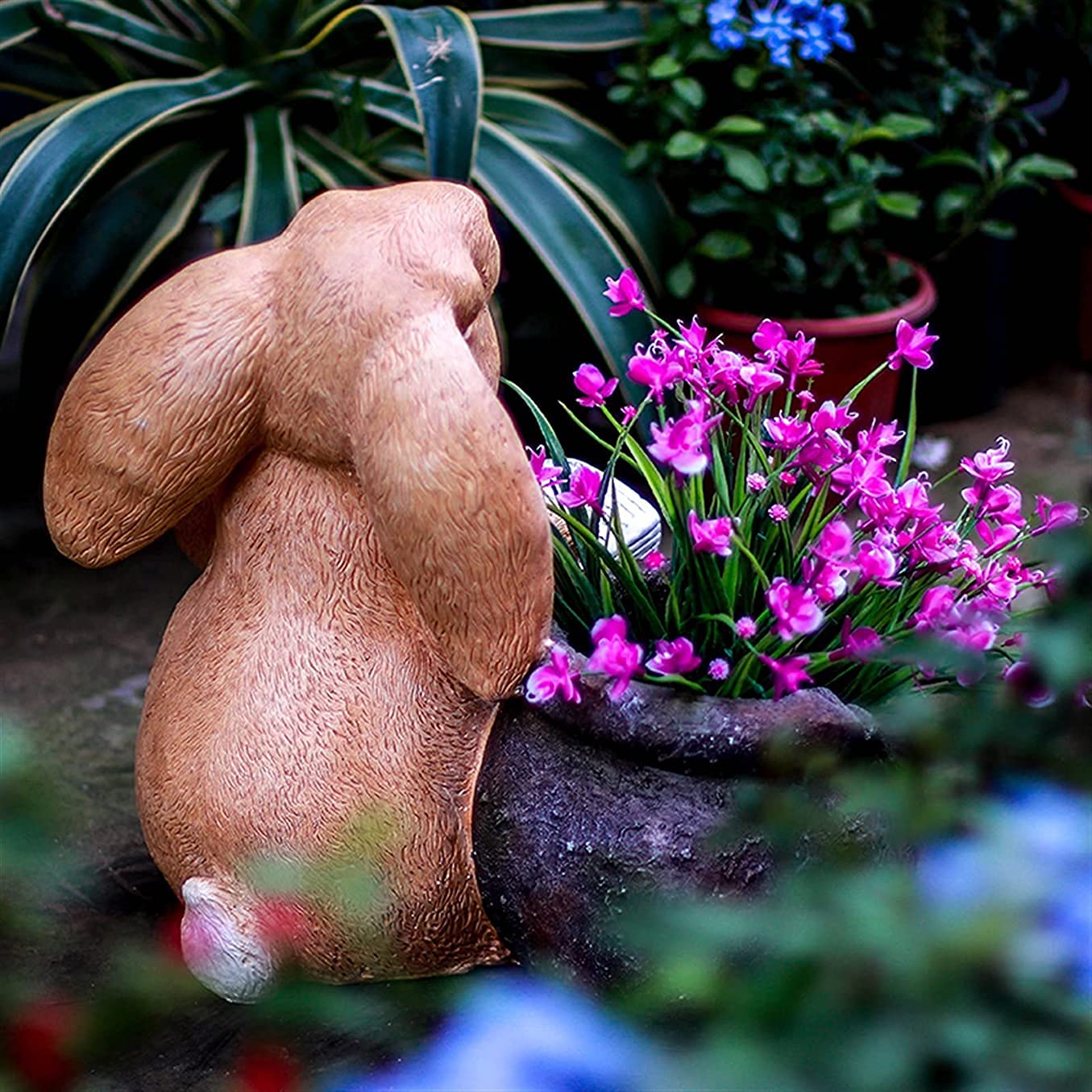 Figurka zwierząt na zewnątrz, doniczka w kształcie króliczka, do ogrodu, na balkon, patio, do domowego biura, 40 cm wysokości