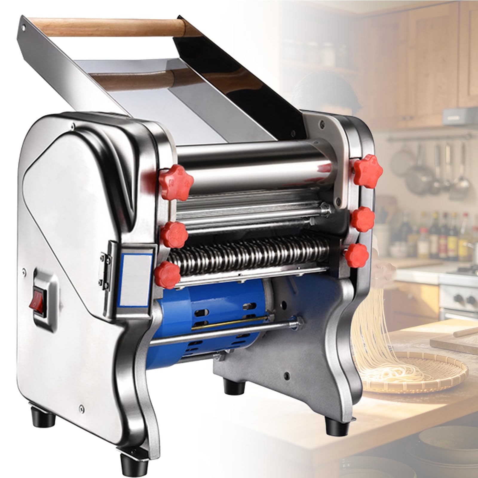 BITYCOW 550W Electric Dough Roller Machine, Automatic Pasta Maker with Multi-Size Cutting Blades for Kitchen Restaurant and Catering Scenarios F240