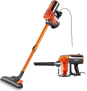 iwoly V600 Corded Vacuum Cleaner 500W with 23ft Long Cord, Lightweight 2-in-1 Stick & Handheld Vacuum for Hard Floors & Home Cleaning